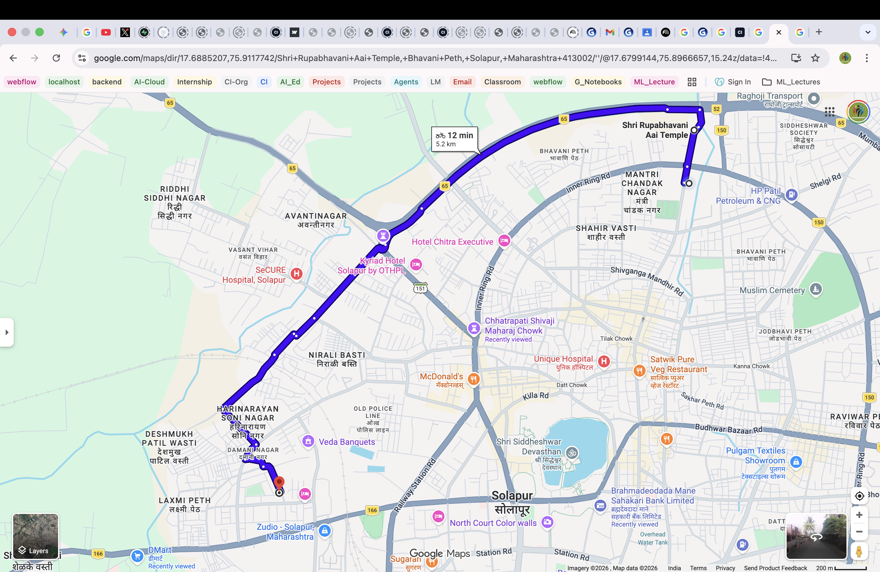 Route from Shri Siddheshwar Women's Polytechnic to Chatake Innoworks
